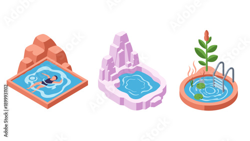 Isometric pool designs: modern geometric, nature-inspired, and leaf motif concepts