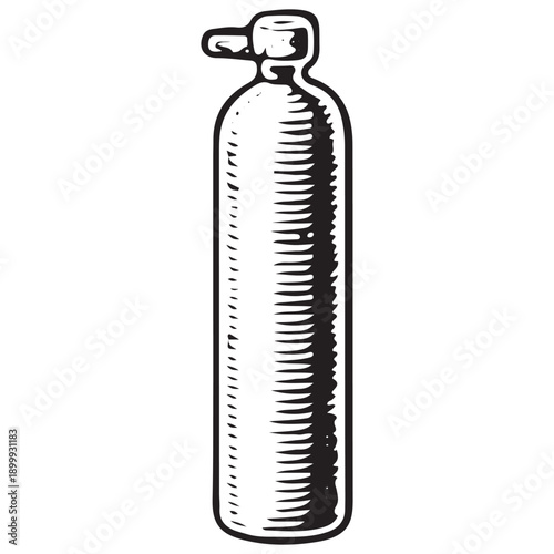 Vintage Oxygen Gas Cylinder Bottle Hand Drawn Industrial Safety Equipment Retro Engraving Icon