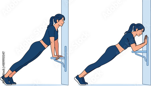 Woman doing push ups with door handle for support