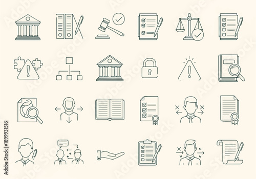 Law Administration Icons Set Vector Illustration