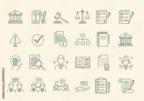 Law Administration Icons Set Vector Illustration