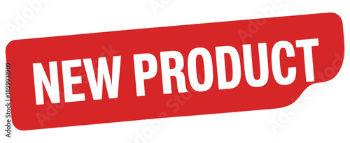 A bright red label announces a new product with bold white text