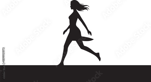 Black silhouette of a woman running on a dark surface