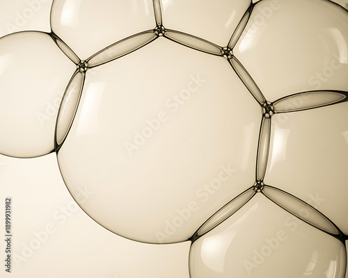 Abstract close-up of a network of interconnected bubbles with a subtle hexagonal arrangement on a pale cream background.