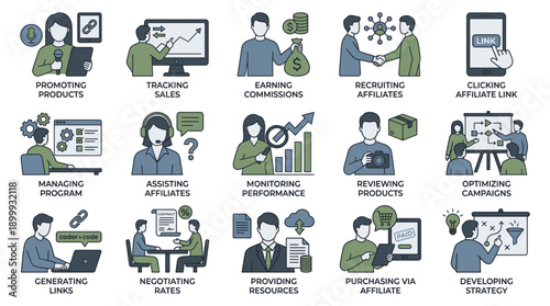 Digital marketing e-commerce business people social media online strategy concepts set illustration