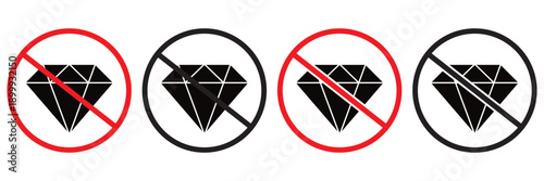 No Diamond Icon – Prohibition Sign, Warning Symbol, Safety and Restricted Graphic Vector