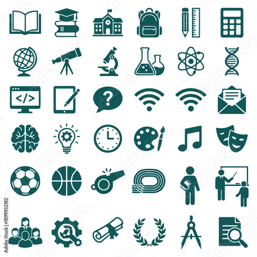 Comprehensive Set of Education, Science, Technology, Arts, and Sports Icons