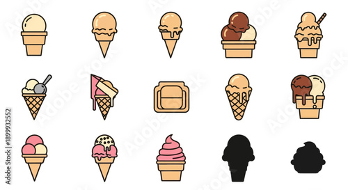 Assorted Cartoon Ice Cream Cones and Desserts.