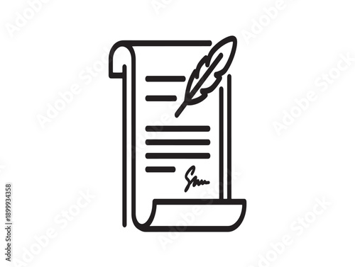 Minimalist scroll with quill pen and signature