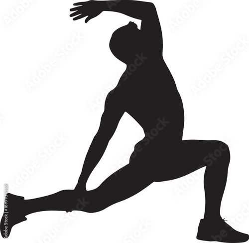 Black silhouette of person doing a lunge exercise white