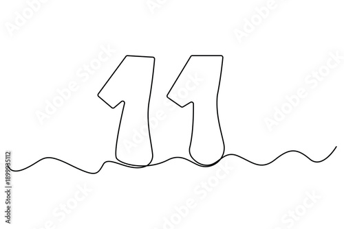 Minimal one line art of number eleven modern outline vector illustration
