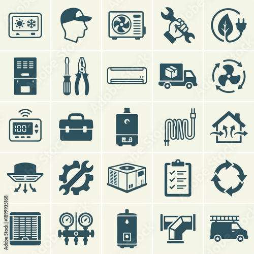 HVAC and Plumbing Repair Service Vector Icons Set