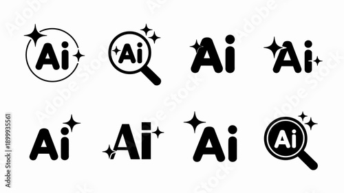 Ai artificial intelligence logos with sparkles on white background