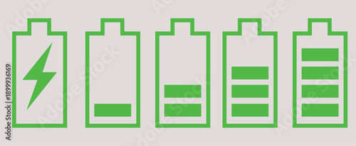 Battery Charge Levels: Green Icons Showing Full, Partial, and Empty Battery States