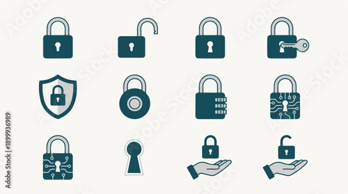 Security and Protection Icons Collection: Padlocks, Keyholes, and Cyber Safety