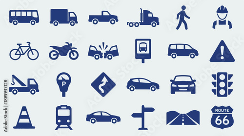 Road Transport and Traffic Related Icons Set