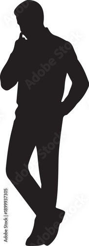 Silhouette of a man standing with hand on chin and hip