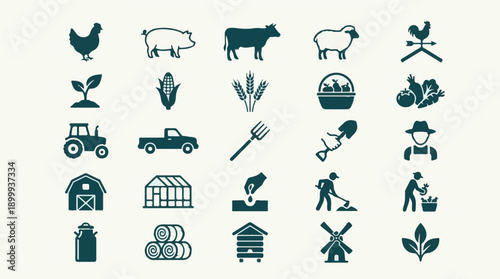 Farming and Agriculture Vector Icons Set