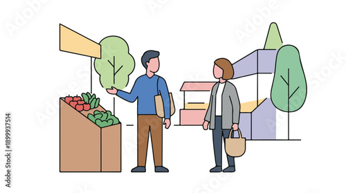 Man and woman shopping for healthy food at a local farmers market