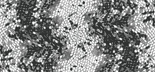 Snakeskin pattern imitation. Lines and spots structural texture. Cool and artsy faux leather background. Abstract vector illustration. Black isolated on white. EPS10
