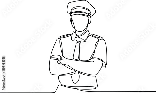 One line of a man in uniform with arms crossed officer