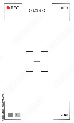 Smartphone camera portrait frame. Video recording screen viewfinder overlay, Clean transparent vector illustration.