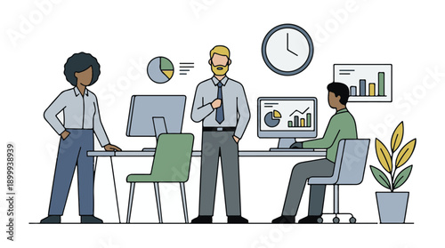 Diverse Business Team Working in Office with Data Analytics and Technology