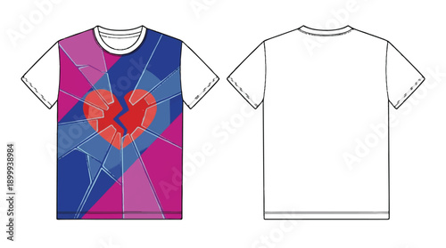 Dramatic Broken Glass Effect with Red Valentine Heart, Flat Vector Mockup