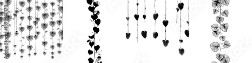 Whimsical Ornamental Chain of Black and White Heart Shapes Hanging from a String