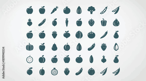 Large collection of minimalist fruit and vegetable silhouette icons
