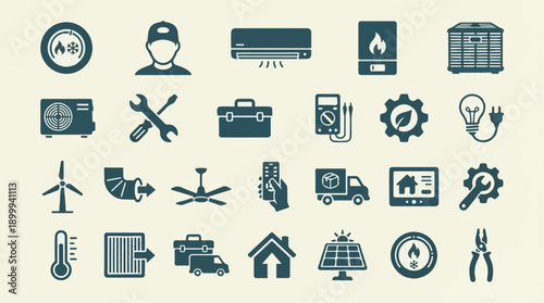 HVAC, Home Energy, and Repair Service Vector Icons Set
