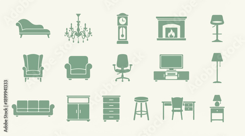 Collection of Home Furniture and Decor Vector Icons Set