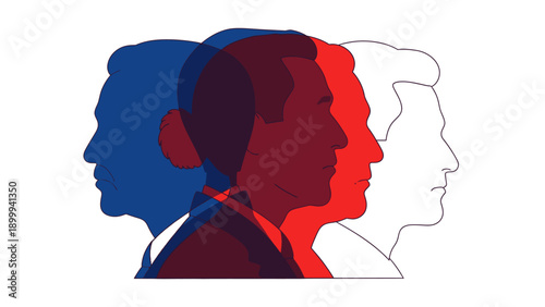 Overlapping Male Profiles Illustration: Identity Crisis, Transformation, Duality, and Multiple Personalities Vector Art