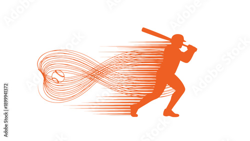 Baseball Player Batter Silhouette Hitting Ball with Dynamic Motion Speed Lines Abstract Vector Illustration Isolated on White