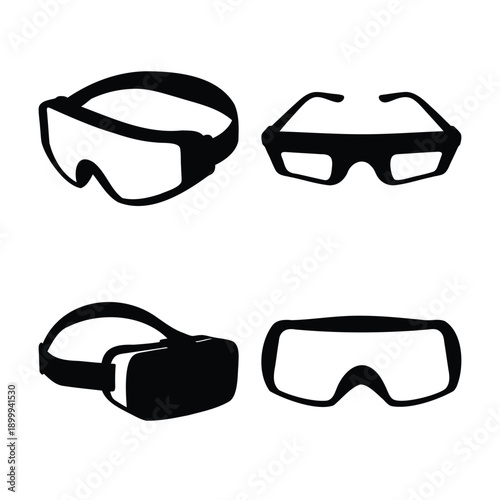 Collection of diverse eyewear silhouettes, including vr headset, goggles, and glasses