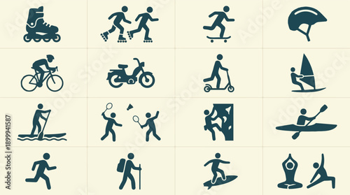 Diverse Collection of Sports and Leisure Activity Pictograms