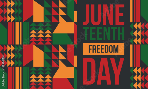 Juneteenth Independence Day. Freedom or Emancipation day. Annual american holiday, celebrated in June 19. African-American history and heritage. Poster, greeting card, banner and background. Vector
