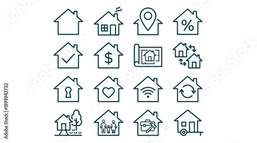 Vector line icons set for home, real estate, property, and housing concepts