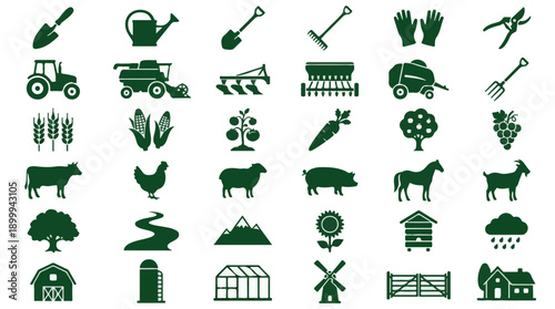 Collection of Farm and Agriculture Related Icons and Symbols