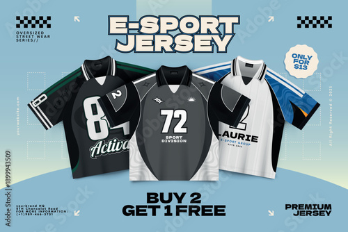 Custom esport jersey advertising layout isometric illustration