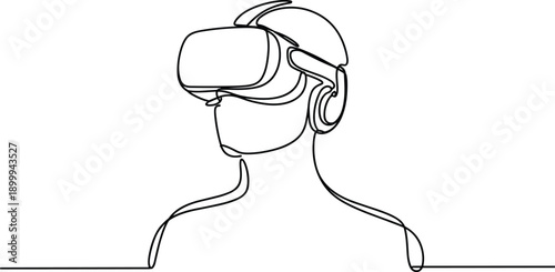 Single line of person wearing virtual reality headset