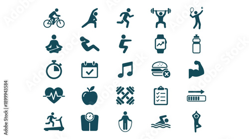 Fitness, sport, and healthy lifestyle icon set for health and wellbeing apps