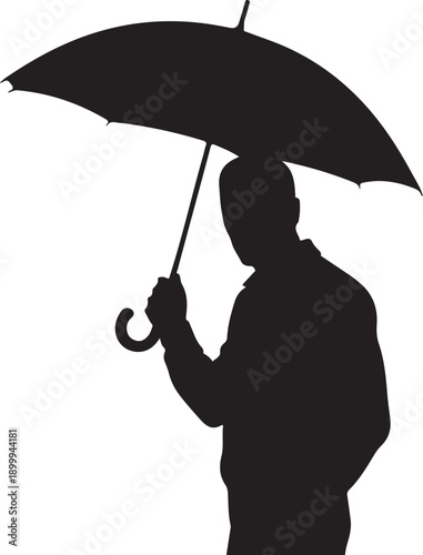 Silhouette of person holding black umbrella rain