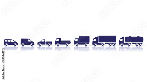 Set of transport and delivery vehicle icons, from van to truck