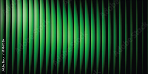 Dark green neon gradient ribbed glass. Vector ribbed glass texture background. Mesh gradient. acrylic ribbed bath surface. Reeded glass background semitransparent overlay. Bath wall window