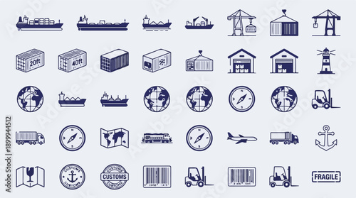 Logistics and Shipping Icons Set for Global Freight Transport