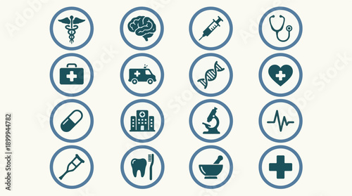 Medical and Healthcare Vector Icons Set with Essential Health Symbols