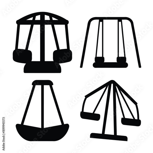 Playground equipment silhouettes collection featuring various classic fun rides for children