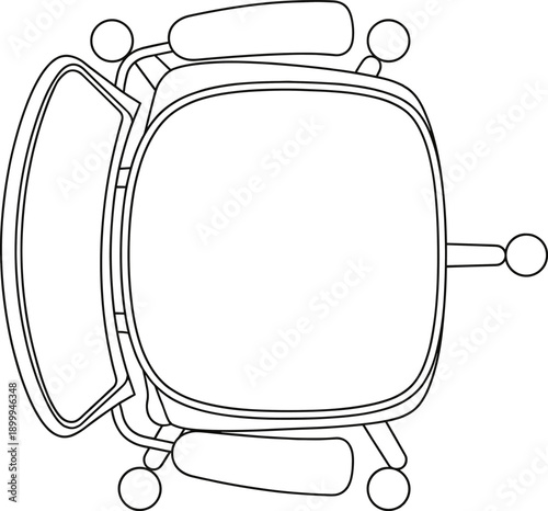 Top view office chair outline icon, minimalist line art swivel chair illustration for workspace furniture, interior design, UI, and infographic use purposes