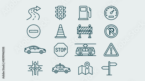 Transportation and Road Safety Line Icons Set for Navigation and Travel